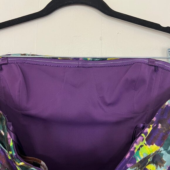 BCBGMaxAzria Strapless Dress Pleated Purple Green Blue Floral Pockets 10 mc - Picture 4 of 4